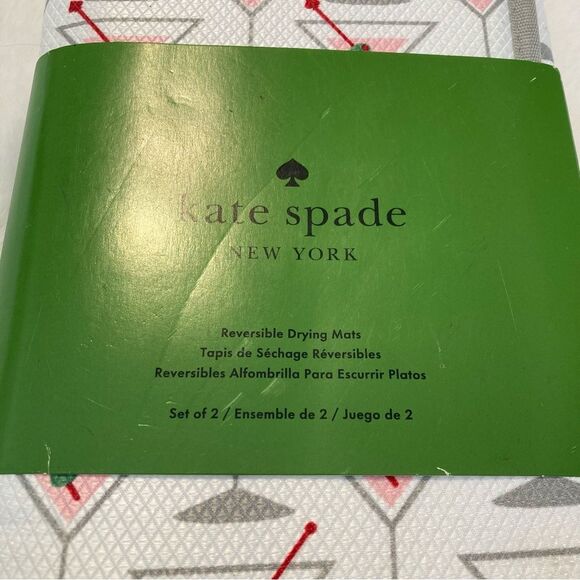 Kate Spade Martini Glass Dish Drying White Gray Pink Set of 2 Reversible NWT - Picture 3 of 6